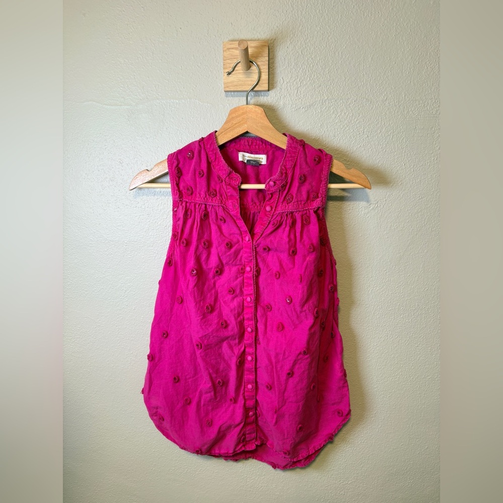 Pilcro Fuchsia Sleeveless Blouse with Embroidery
